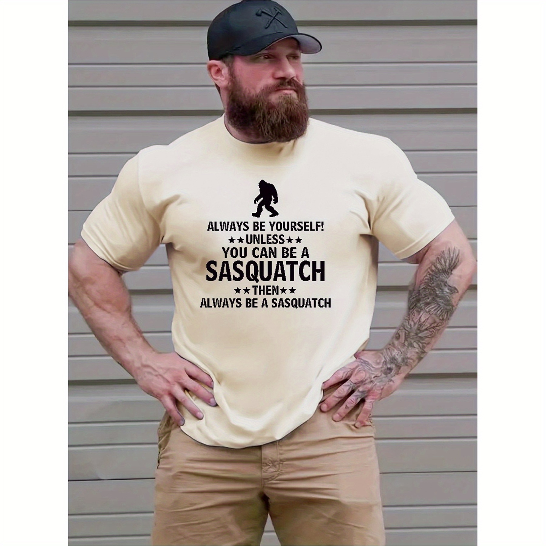 

Men's Plus Size T-shirt, "sasquatch" Pattern Printed Short Sleeve T-shirt, Suitable For Outdoor, Suitable For Summer Men's Clothing