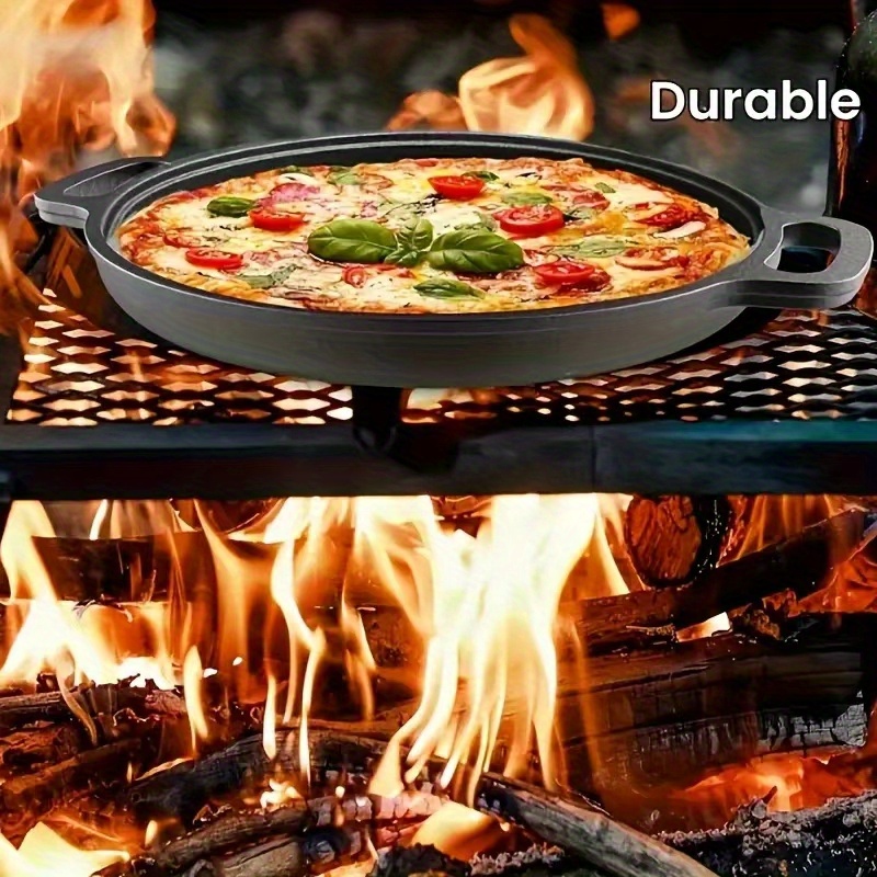 1pc cast iron pancake pan   binaural shape round   for home   and campfire cooking details 3