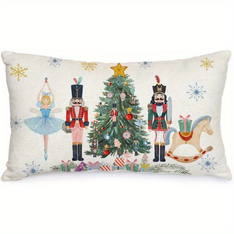 

Christmas Nutcracker And Tree Throw Pillow Cover 12x20 Inch, Ballet Dancer And Soldiers Design, Polyester Woven Zippered Pillowcase For Sofa And Rooms, Traditional Style, Hand Wash - 1 Pack