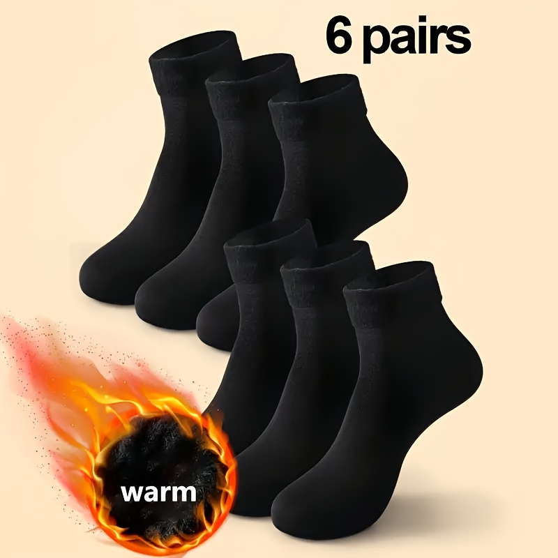 

6 Pairs Thermal Athletic Short Socks For Men And Women - Knit Polyester 100% With Cozy Fleece , Solid Color, Hand Wash/, Warm, Odor-resistant