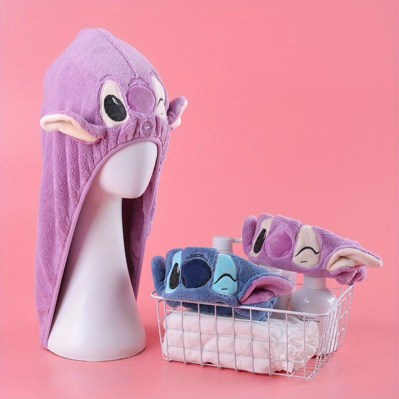 

Microfiber Hair Towel Wrap With Button - , Drying Cap For Long, Curly & - Cute Cartoon Design