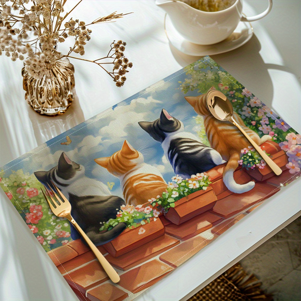 

4pcs, Printed Placemats, Set Of 4 Table , Washable Placemats For Table