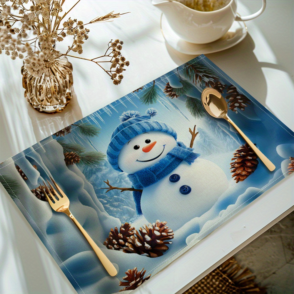 

[] 4pcs, Christmas Snowman Printed Placemats, Set Of 4 Table Mats, Washable Placemats For Kitchen Dining Table Decoration