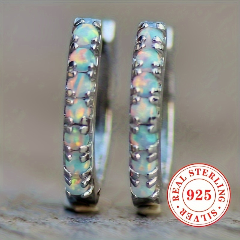 TEMU Stylish 925 Sterling Silver Opal Earrings Featuring Synthetic Opal, And Special Occasions, For Any Season, October's Birthstone, 925 Sterling