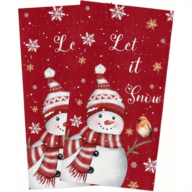 

2 Sets 18*26 Inch Merry Christmas Kitchen Towels Christmas Red Smiling Snowman Robin Snowflakes Kitchen Dish Towels Soft Absorbent Drying Cloth, Tea Towels/bar Towels/hand Towels