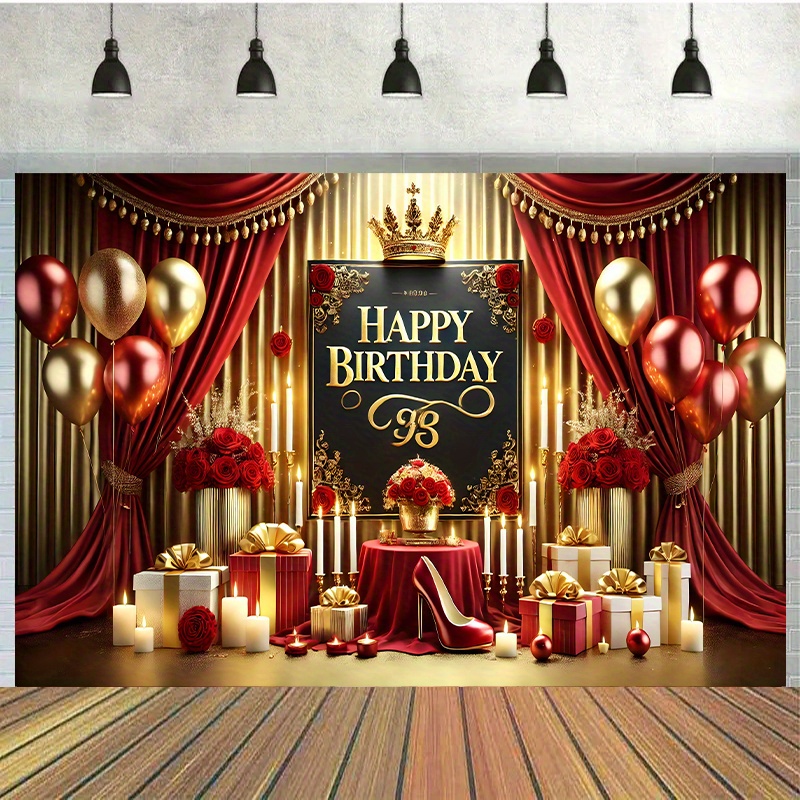 

1pc, Red Birthday Celebration Polyester Photography Backdrop 7x5ft, Birthday Banner Flag Supplies, Cake Table Party Decor & Photography, Outdoor Celebration, , No Power Needed, For Lawn & Garden Decor