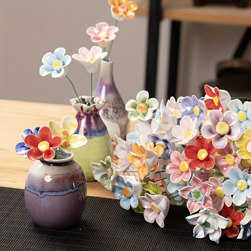 

12pcs Vibrant Ceramic Flower Decorations - , Diverse Styles For Home, Wedding & Party , Ideal For Crafting , Floral Party Decorations