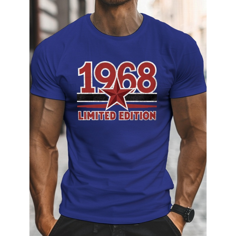 

T-Shirt Homme Édition Limitée 1968 avec Imprimé Étoiles - Col Rond Décontracté, Manches Courtes, Léger & Confortable pour l'Été