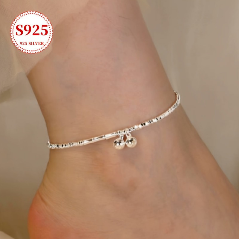 

S925 Pure Silver Ankle Chain, Bamboo Bell Pendant, Simple And Elegant Style, Suitable For , Summer, Beach Vacation And , Is An Ideal Gift For Women And Couples