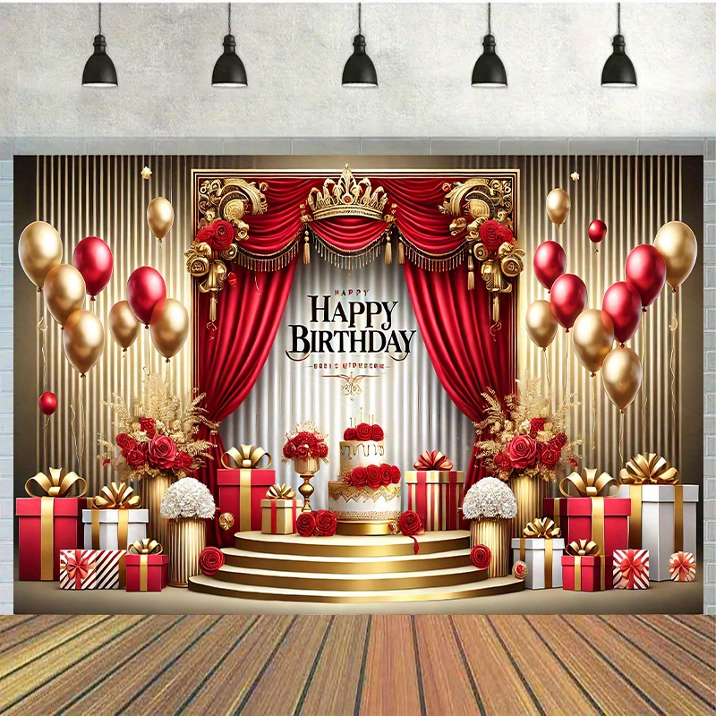 

1pc, Red Golden Party, Polyester Photography Backdrop 7x5ft, Birthday Banner Flag Supplies, Cake Table Party Decor & Photography, Outdoor Celebration, , No Power Required, For Lawn & Garden Decor