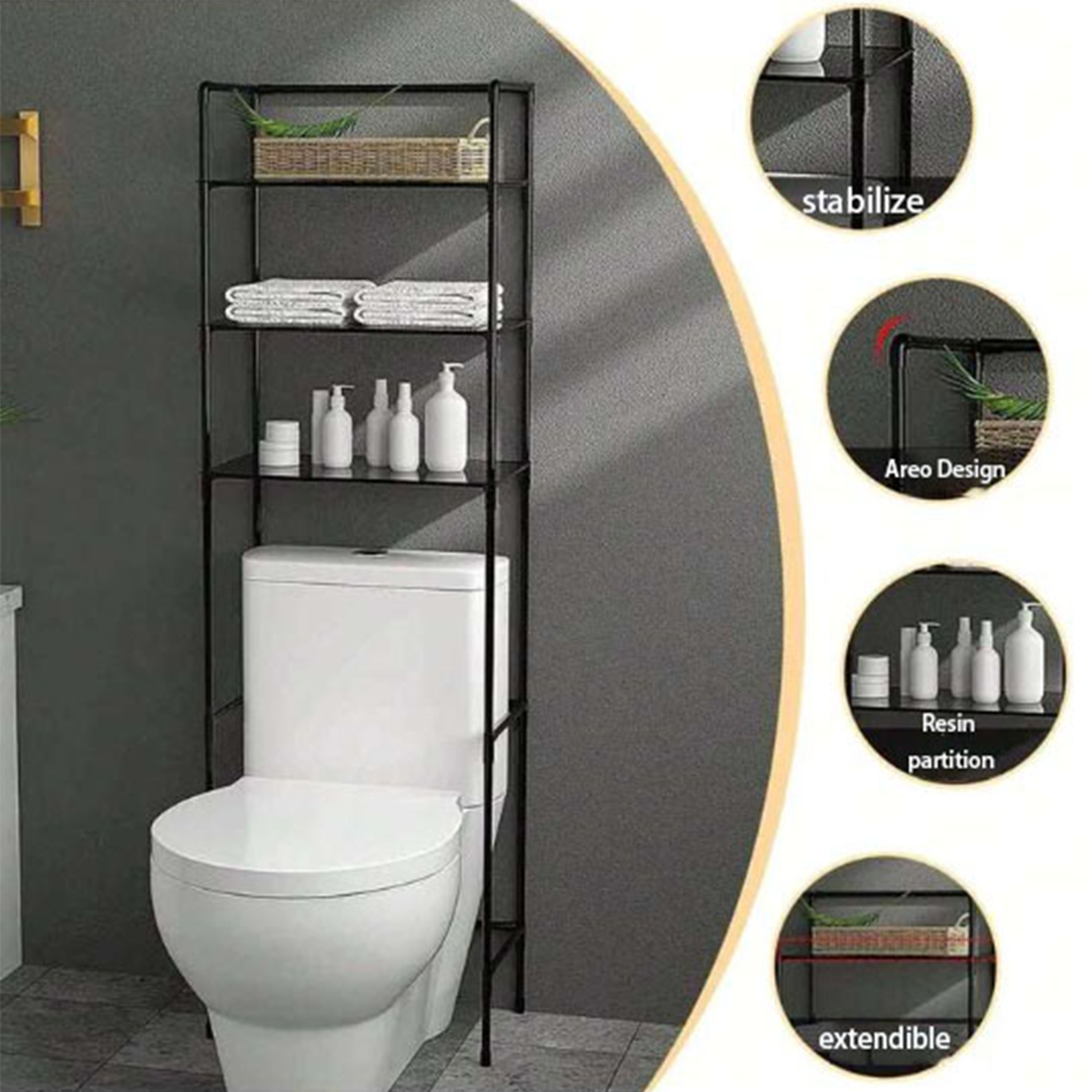 3-poziomowy stojak do przechowywania nad toaletą - oszczędzający miejsce, samodzielny organizer do niezbędnych rzeczy w łazience i pralek, trwały plastik z wieloma półkami do pralni domowej, przechowywanie prania | Nowy stojak do przechowywania | Wytrzymała konstrukcja z plastiku, organizery i przechowywanie w łazience, półki