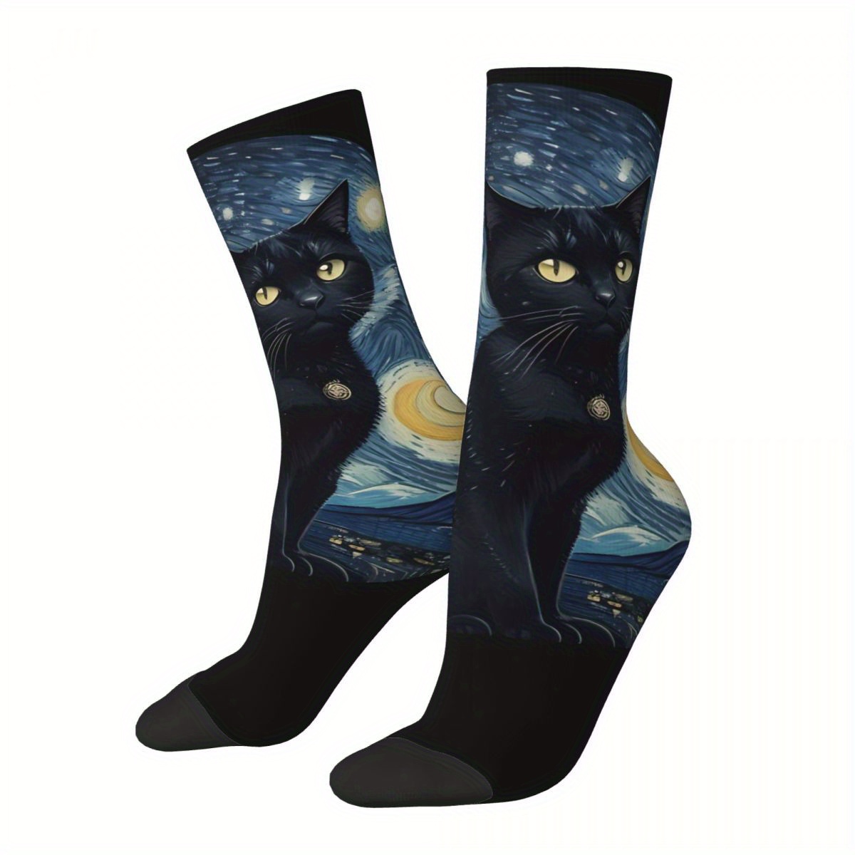 

Van Gogh Starry Print Men's Novelty Seamless Mid Calf Socks, Breathable, Comfortable, Casual And In All , Polyester, Knitted Fabric