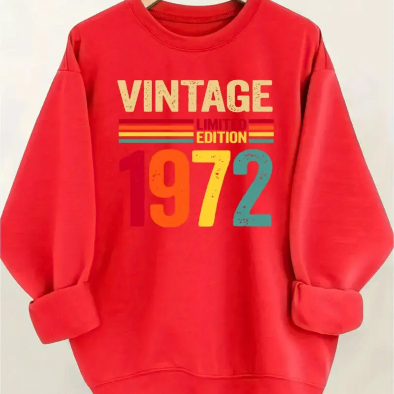 

Sweatshirt Vintage Édition Limitée 1972 pour Femme - Décontracté & Élégant, Microfibre de Polyester, Col Rond avec Imprimé Lettres, Lavable en Machine - pour /Hiver