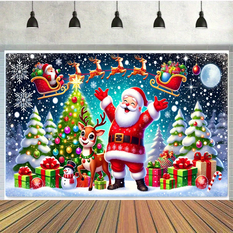 TEMU 2d Flat, 2d Flat, 2d Backdrop Measuring 7x5 Feet Featuring Santa Claus And Reindeer Gifts With A Snowflake Pattern - No Power Required For Party