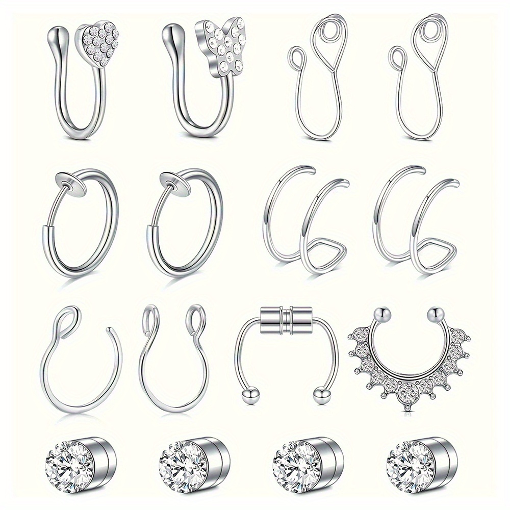 TEMU 16pcs Fake Septum Fake Nose Ring Hoop 20g Faux Nose Piercing Hoop Clip On Nose Rings Non-piercing Fake Nose Septum Lip Ear Ring Faux Body