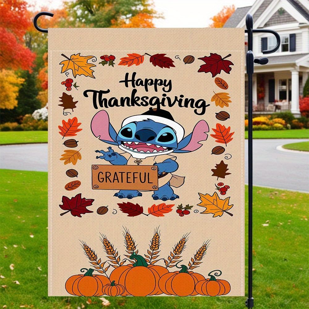 

Jit Thanksgiving Stitch Thanksgiving Decoration Garden Flag, Polyester, Cartoon Welcome Flag, Outdoor Garden Decoration Flag.(1pc)