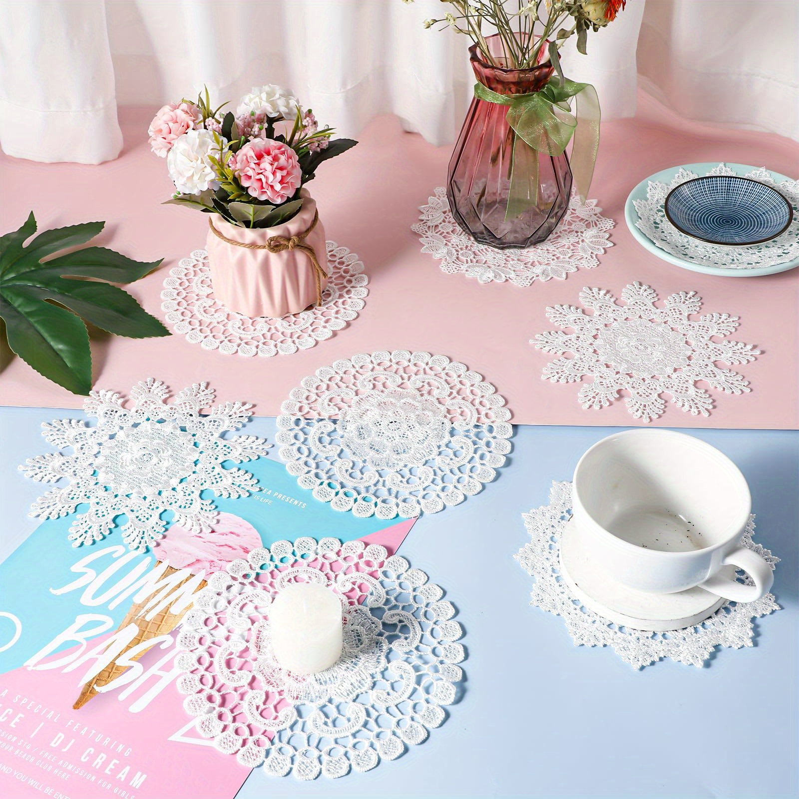 

8- Set Doilies - Non-food Decorative , Crocheted Placemats, -, For Table Decor, Weddings, Dining, Parties, And Adornment