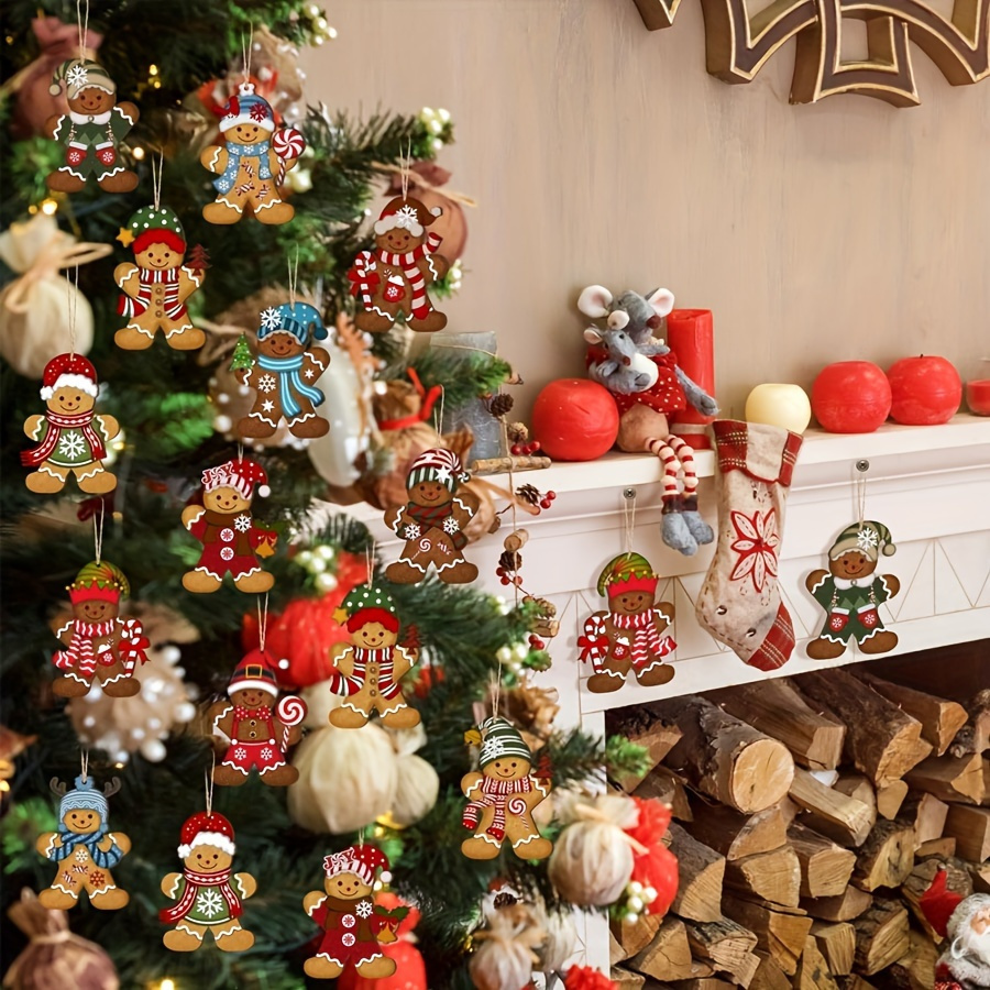 

24pcs Rustic Wooden Gingerbread Ornaments, Christmas Tree Decorations, 3d Holiday Hanging Decor For Home, Kitchen, Party, No Power Needed, Thanksgiving, Easter, Hanukkah, Use