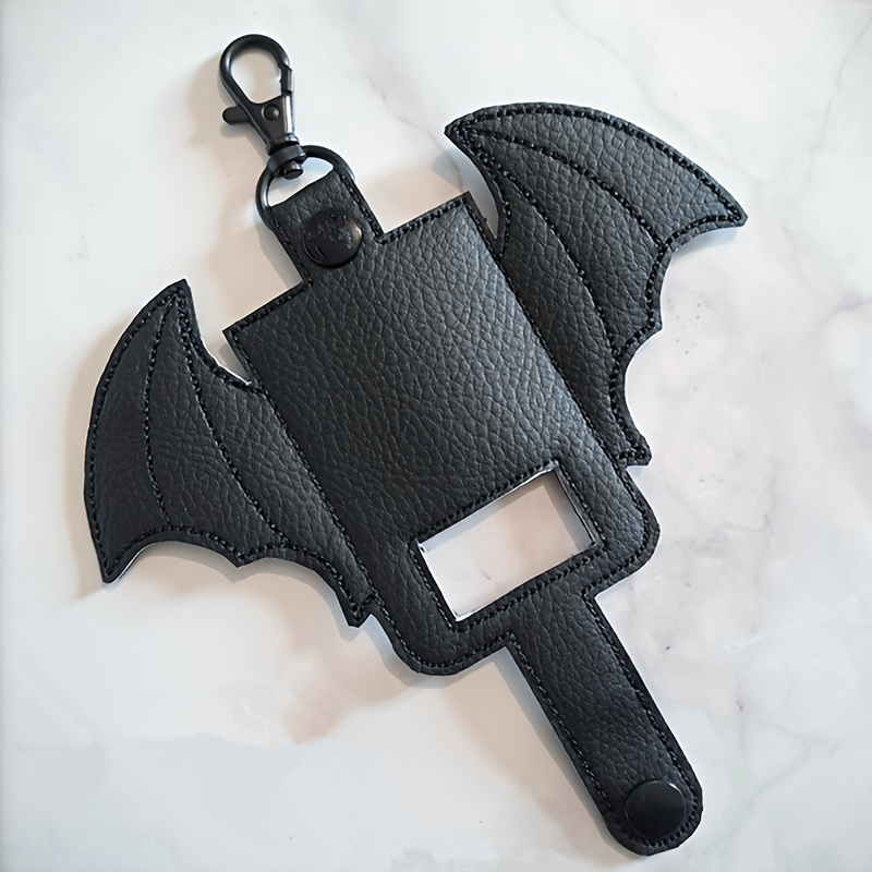 Image of Gothic Bat-shaped Inhaler Case - Keychain Cover, Embroidered Kawaii Design, Hand Washable, Ideal For Halloween & Travel Accessory