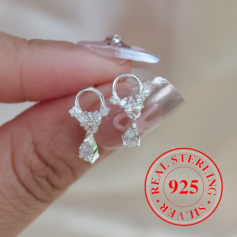 

925 Sterling Silver Low Water Inlaid With Sparkling 5a Zirconia Exquisite Fashion Women's Earrings (jewelry 0.75g 0.026oz)