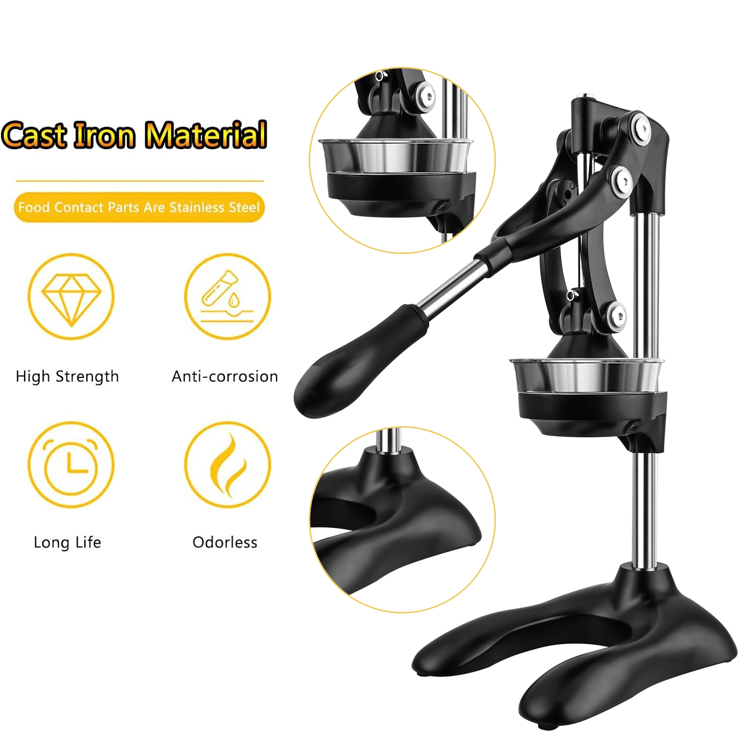 premium stainless steel manual juicer   oranges lemons more   multi functional design with   preservation ideal for home and commercial use black silvery details 2