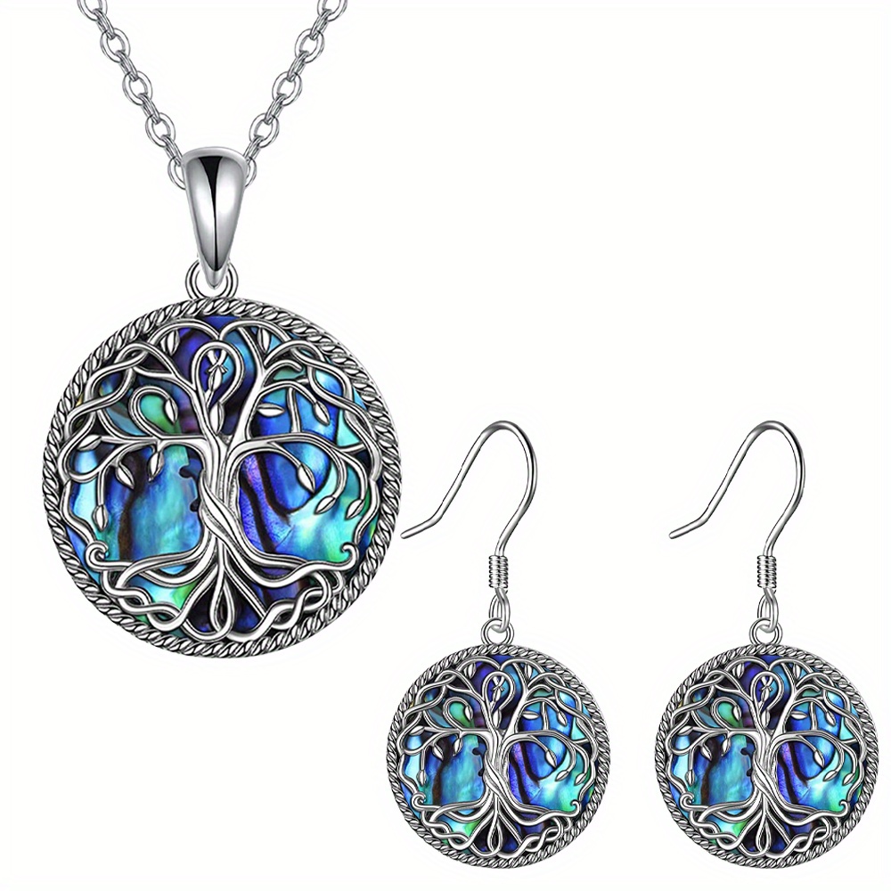 

Fashionable Tree Of Life Round Necklace Earrings Set For Birthday Christmas Gift