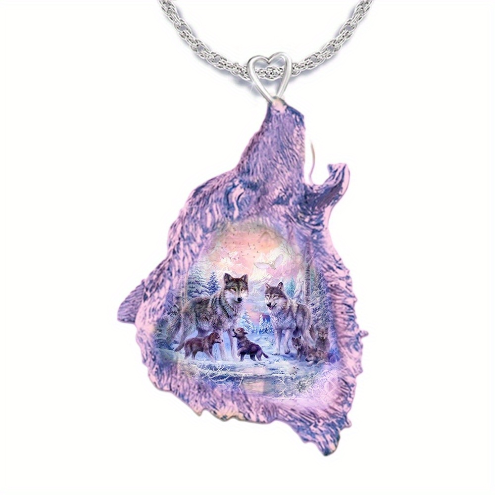 TEMU Wolf Pack Head Resin Epoxy Necklace