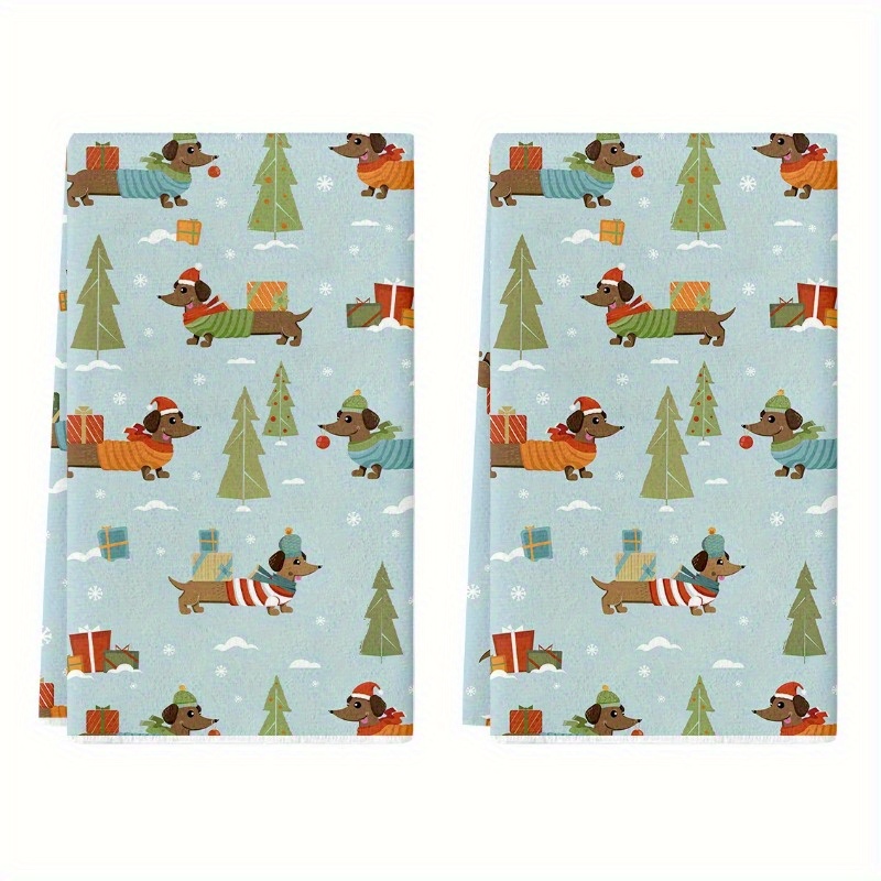 

Dachshund Christmas Kitchen Towel Set - 2pcs, Polyester, Festive Hand & Napkin Towels For Dog Lovers, Perfect Housewarming Or Holiday Decor Gift, Christmas Decor