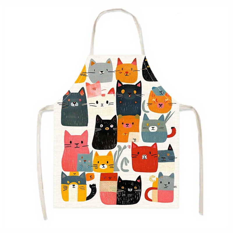 

1pc Jit Linen Apron With Animal Pattern, Woven, Sleeveless, , Comfortable, Funny And , For Cooking, Baking, Home Cleaning, And Parties