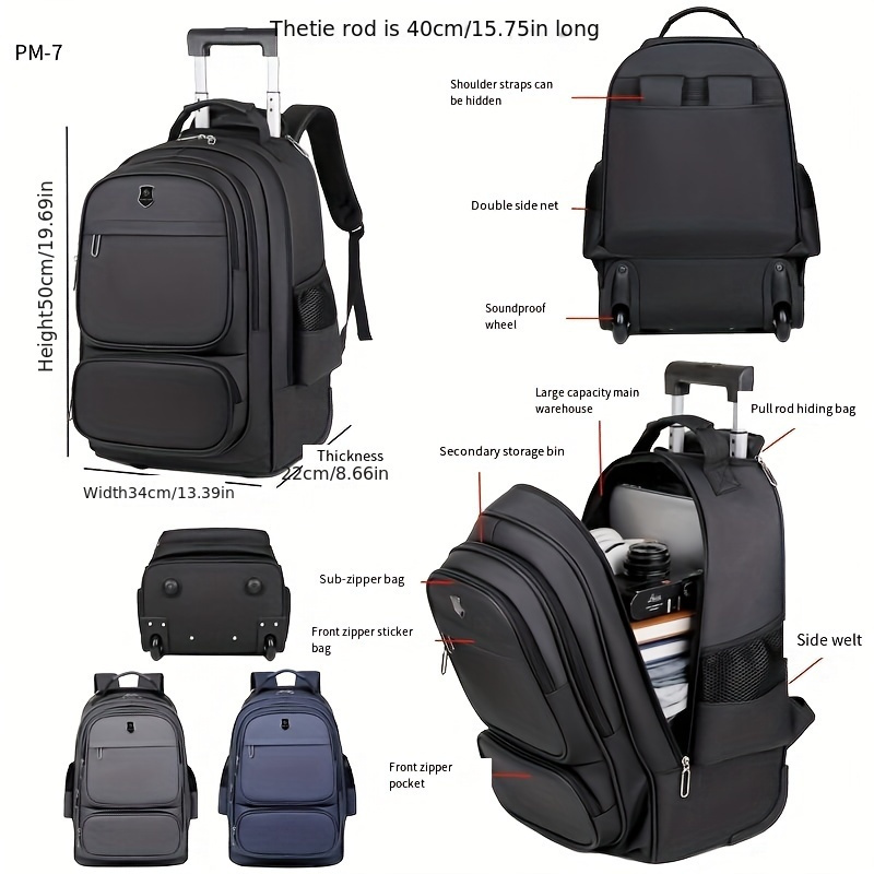 

18-inch Large Capacity Travel Backpack With Wheels - Oxford & Aluminum Alloy, Suitcase For Men, Only