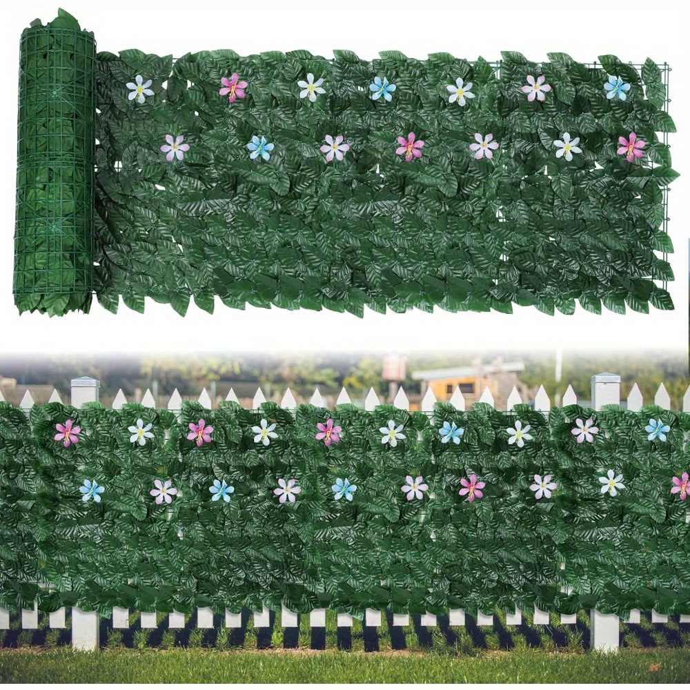 

Artificial Ivy Privacy Fence Screen With Flowers, 126x35.4in(31sqft) Ivy Grass Wall, Artificial Hedges Greenery Backdrop Wall For Balcony Indoor Outdoor Garden Fence Decor