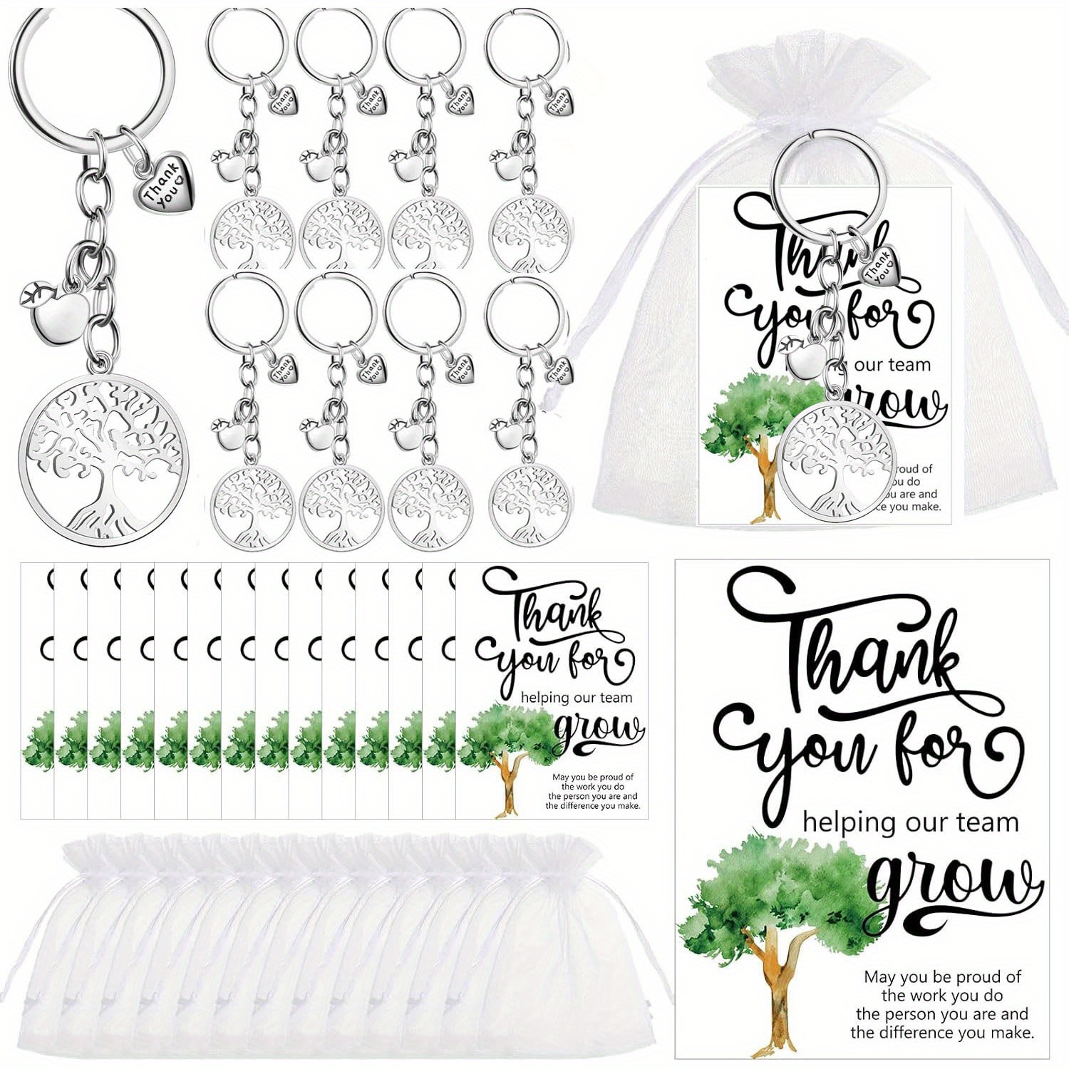 

30pcs Stainless Steel Tree Of Life Keychain Gift Set, Appreciation Key Rings With Thank You Tags And Drawstring Bags, For Teacher, , Staff, Church, Classroom, Corporate, And Event Thank You Gifts