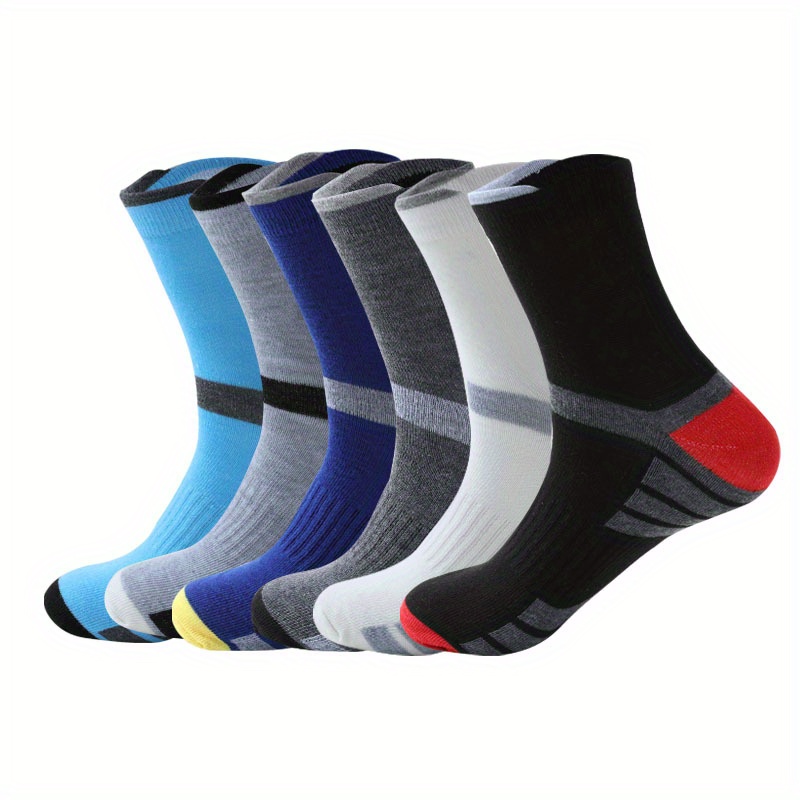 

6 Pairs Men's Long Socks, Autumn Length, Athletic Sports Socks, Knitted Fabric, Polyester, Hand Wash Or , Solid Color