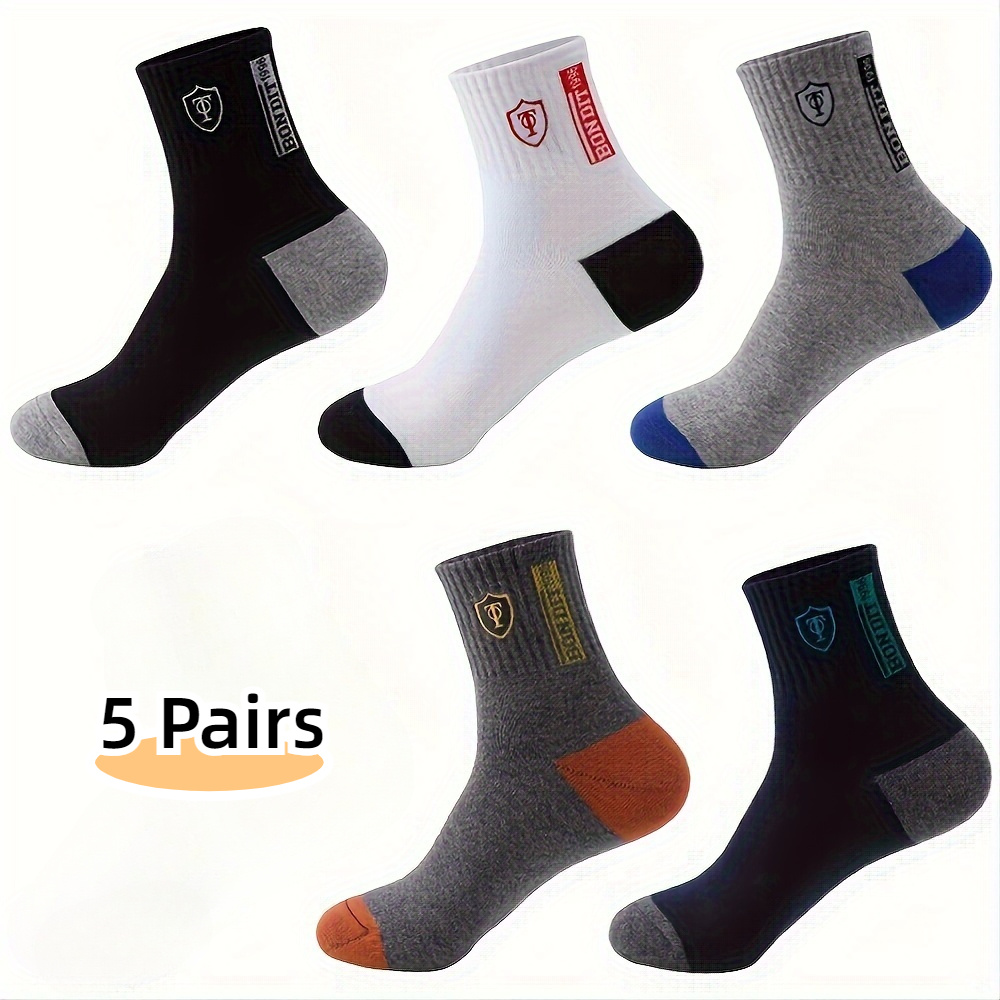 

5 Pairs Of Classic Men's Mid-calf Socks - Breathable, , Suitable For Sports, Business, , In All , Socks