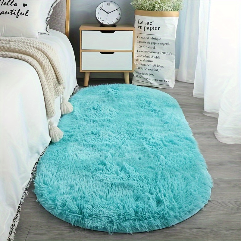 

1 Oval Bedside Mat In Light Blue - Skin-friendly Polyester, Fluffy Texture For Comfortable Footrest, Ideal For Bedroom Decor, Multiple Sizes & Colors , Perfect Christmas Gift