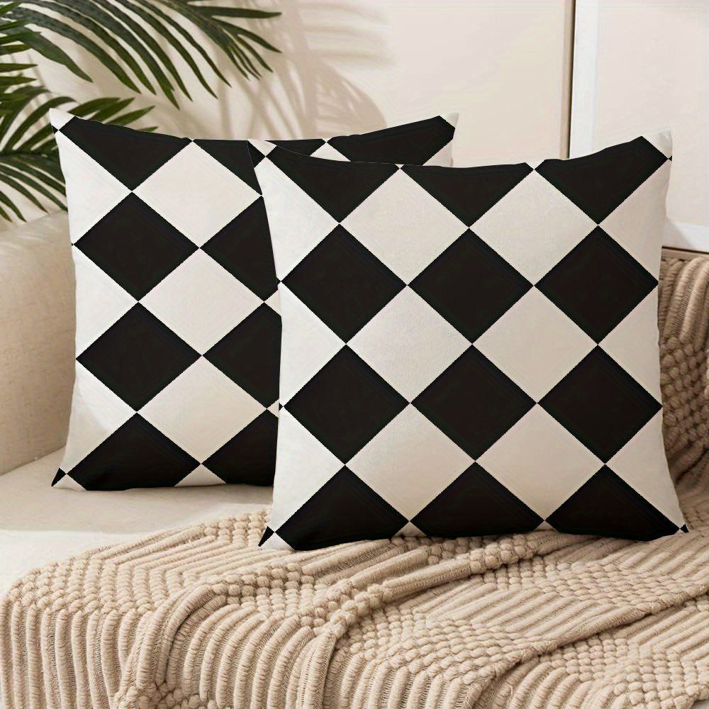 

2-pack Jieyoumi Checkered Throw Pillow Covers, 18x18 Inch, Contemporary Style, Polyester, Zippered, Machine Washable, Decorative Cushion Cases For Sofa And Living Room