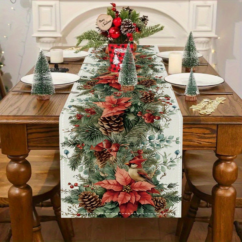 

72" Knitted Polyester Table Runner - Christmas & Holiday Decor, Rectangular Pattern With Elf Design For Dining Room, Christmas Decor