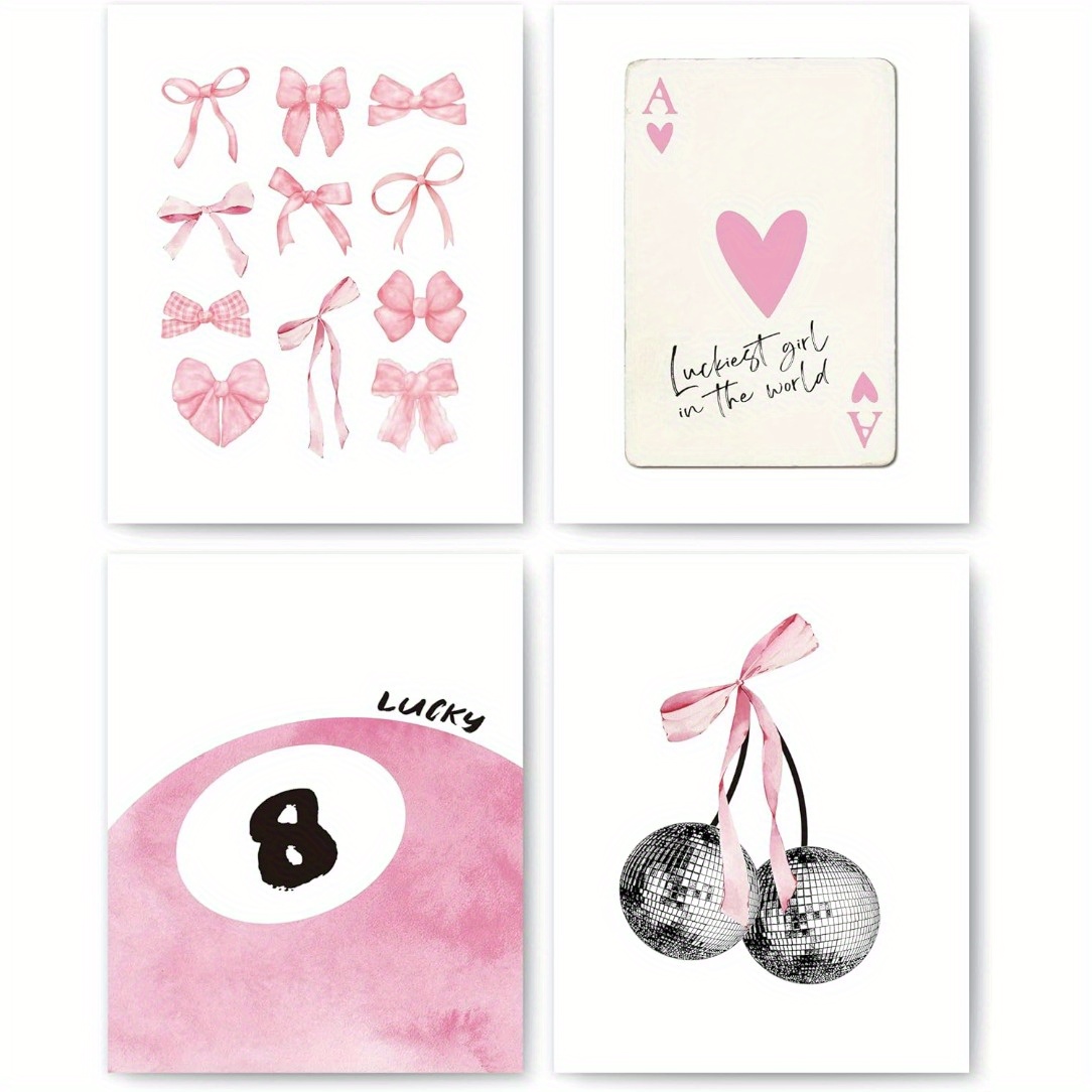 

4pcs Set, Decorative Posters, , 8x10 , Bow, , And For Aesthetic