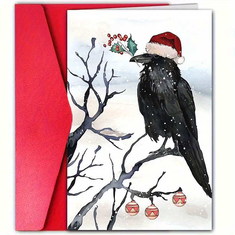 

Christmas Greeting Card With Envelope - 4.7"x7" | , , Friends & Colleagues | Merry Christmas Design With Cute Crow Holiday Cards