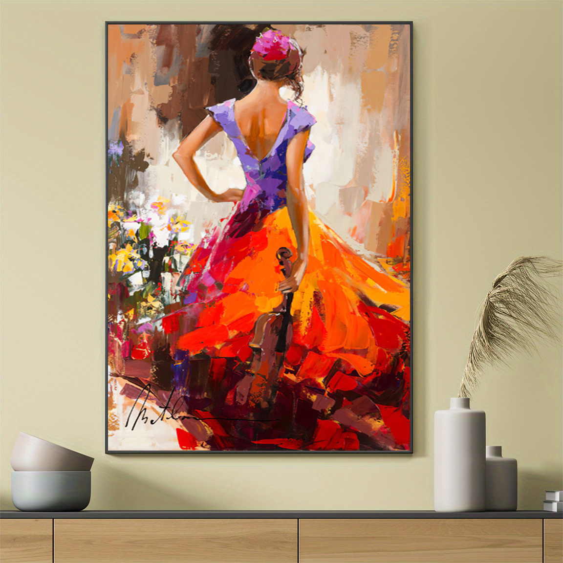 vibrant 12x16 red dress dancer canvas art wall decor for home office ideal for bedroom living room kitchen with unique design and high quality printing 0