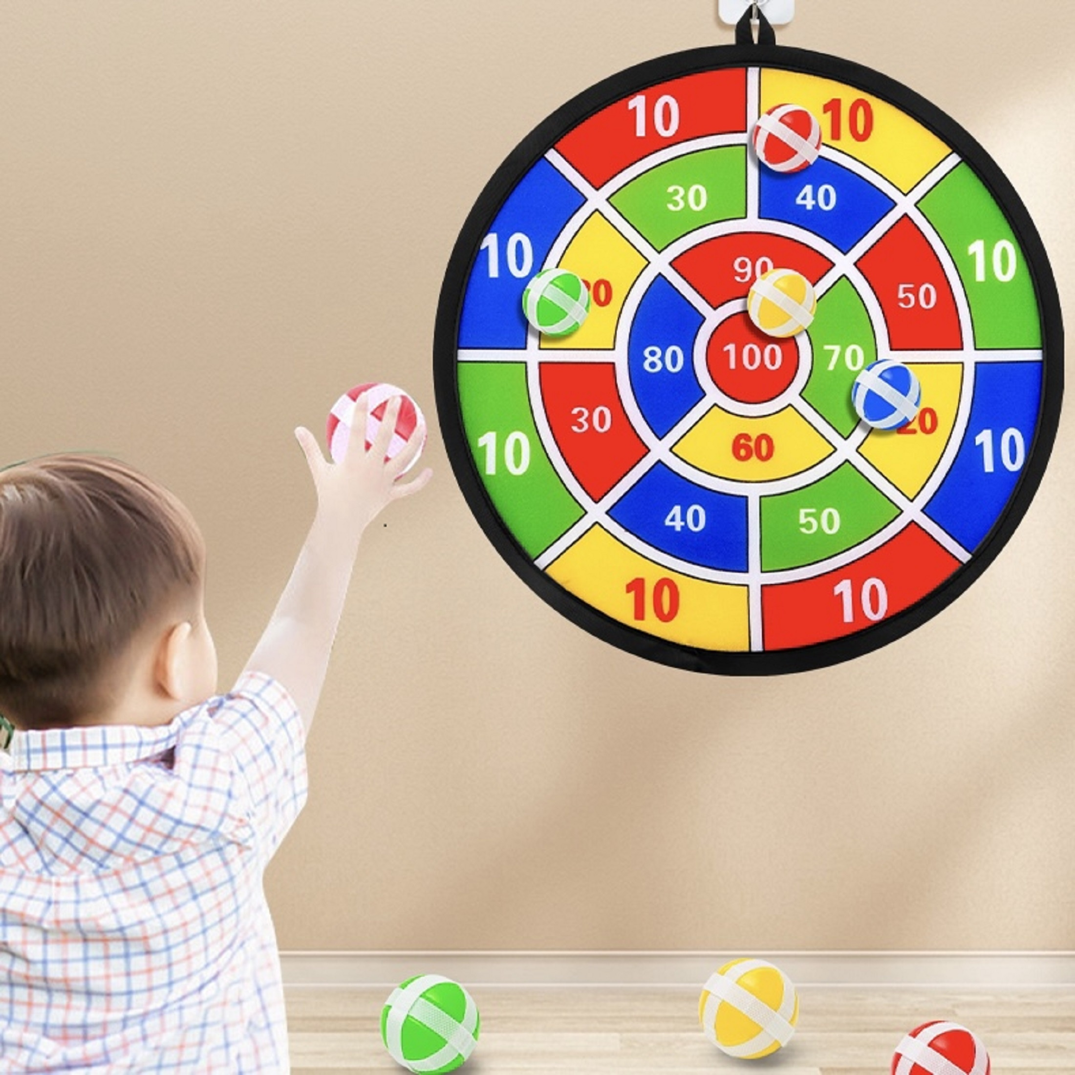 Cible De Fléchettes Enfants 66cm - Pliable - Avec Balles Souples - Jeu D'Extérieur/Intérieur - Apprentissage Mathématiques