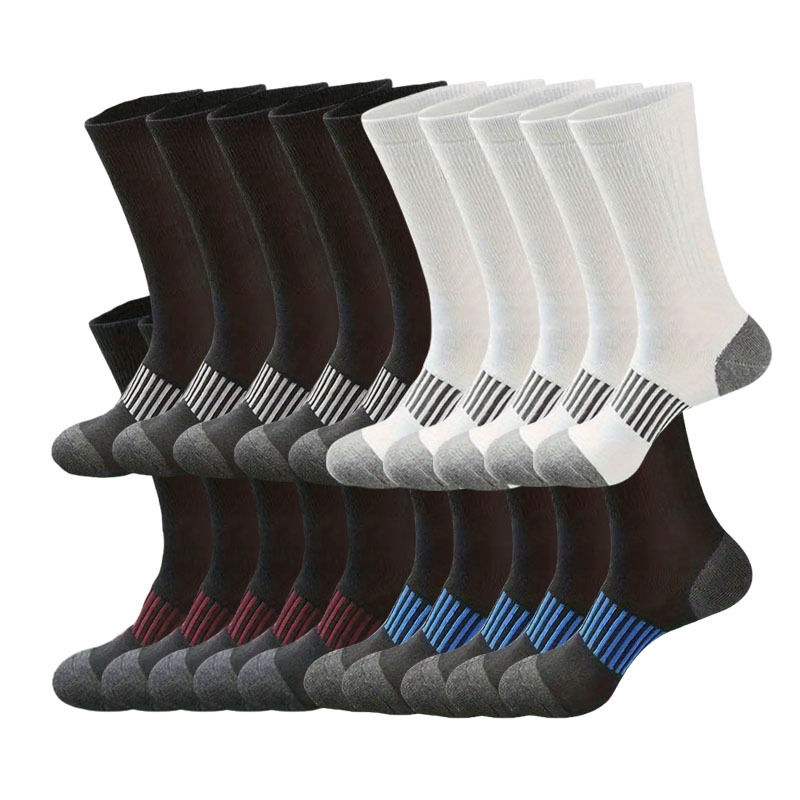 

20-pack Men's Knit Polyester Crew Socks, Solid Color, Hand Washable - Athletic Long Tube Socks For Sports And Casual Wear