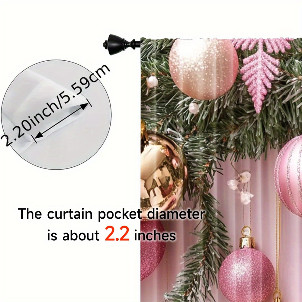 2pcs pink christmas curtains vibrant   rod pocket   festive home decor for living room bedroom study room essential polyester material window treatment rod not included details 9