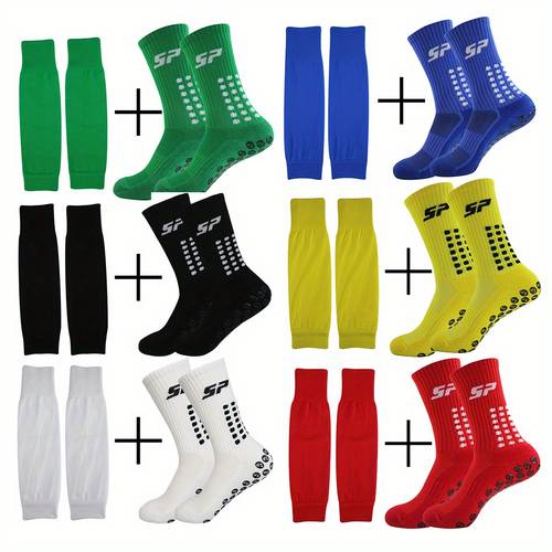 2pcs set of football socks non slip dotted sports socks basketball socks and sports leggings compression leg wraps