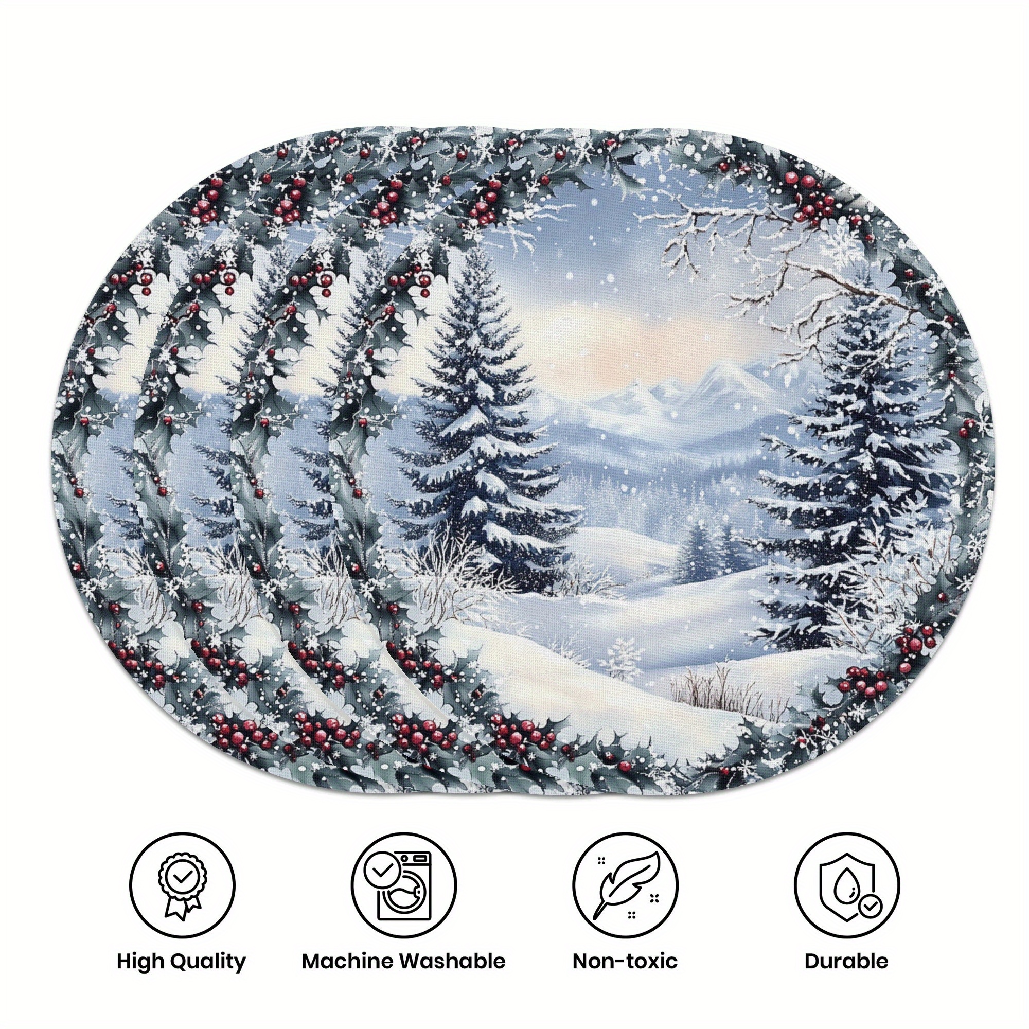 

4pcs Set, Placemat - 15 , Ice And Christmas Theme Pattern, -slip And -, Making It The For Christmas Placemats, And Furniture Decoration