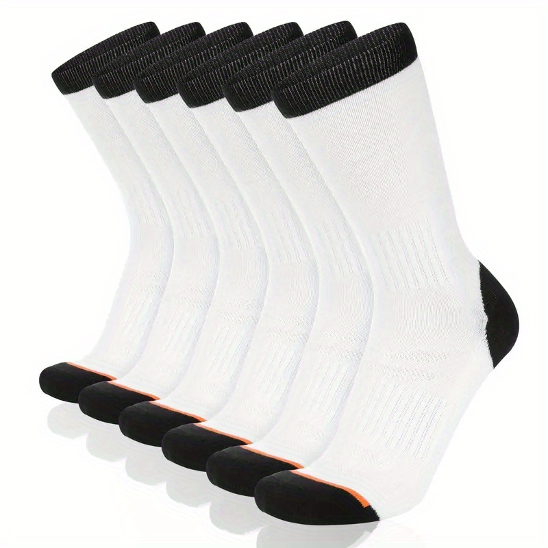 6 Pairs Men'S Navy Blue Long Socks - Knit Polyester, Athletic Design with Orange and White Accents, Perfect for Fall and Winter Sports, Sports Socks|Athletic Socks|Knit Texture