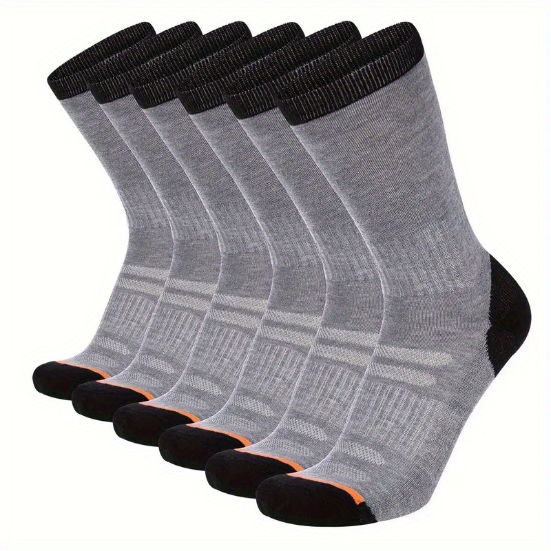 6 Pairs Men'S Navy Blue Long Socks - Knit Polyester, Athletic Design with Orange and White Accents, Perfect for Fall and Winter Sports, Sports Socks|Athletic Socks|Knit Texture
