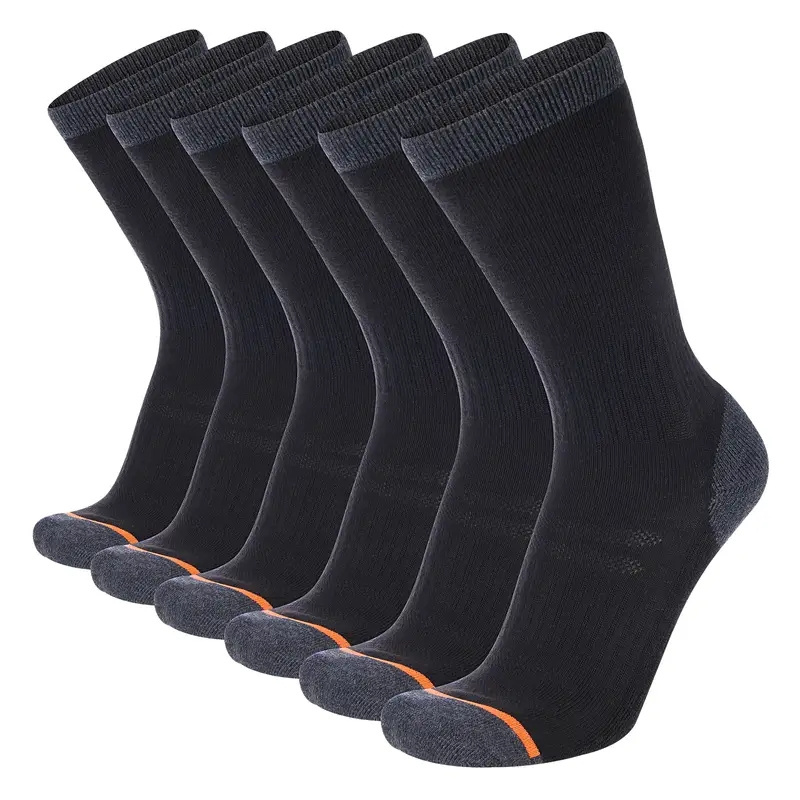 6 Pairs Men'S Navy Blue Long Socks - Knit Polyester, Athletic Design with Orange and White Accents, Perfect for Fall and Winter Sports, Sports Socks|Athletic Socks|Knit Texture