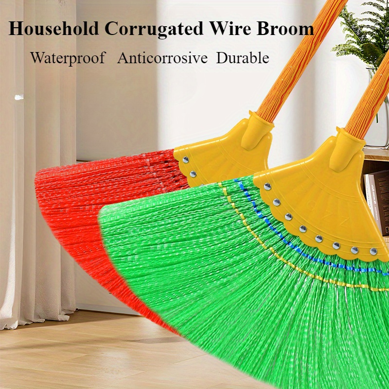 

Extra-large Heavy-duty Broom With 8-row For Outdoor Cleaning - Wood Handle, Ideal For Home & Commercial Use