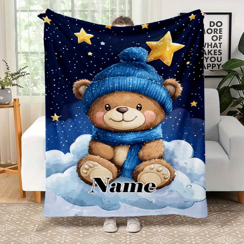 

Personalized 3d Cute Bear Printed Blanket, Soft Warm Knitted Polyester Flannel, Contemporary Style, , 200-250g Fabric, , Bed, Sofa, Office Chair, Christmas Gift